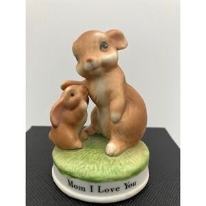 "Mom I Love You" Bunny‎ Rabbit Figurine Mother & Child by Russ Ceramic 2.5"H